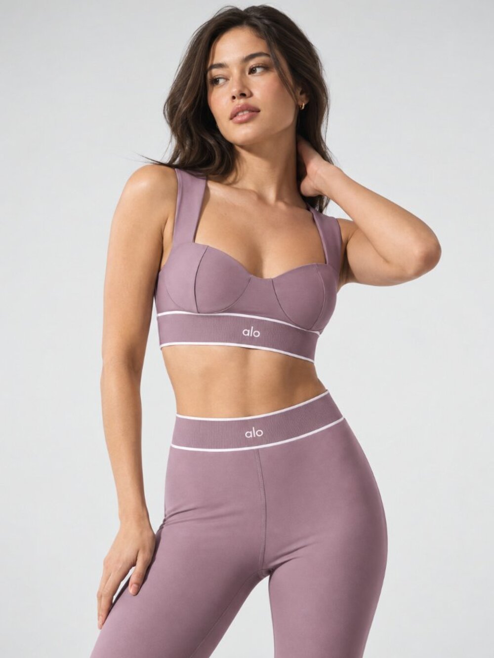 Alo Yoga Airlift Alignment Set NWT Size L Smoky Quartz Bra + Leggings